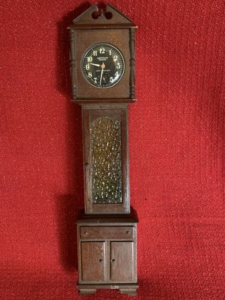 Antique 12” Grandfather Clock Watch Hutch Holder With Westclox Scotty