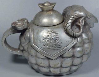 Collectable Handwork Miao Silver Carve Ruyi Sheep Delicate Wealth Old Tea Pot