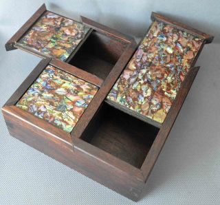 Old Collectable Boxwood Inlay Conch Hand Carve Usable Royall Family Jewelry Box 2