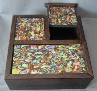 Old Collectable Boxwood Inlay Conch Hand Carve Usable Royall Family Jewelry Box 4