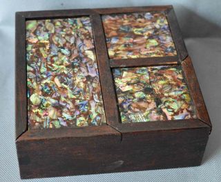 Old Collectable Boxwood Inlay Conch Hand Carve Usable Royall Family Jewelry Box 5