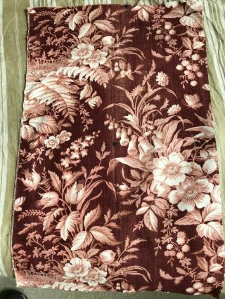 Antique French Floral Fabric Fragment Circa 1840 Rust And Tan