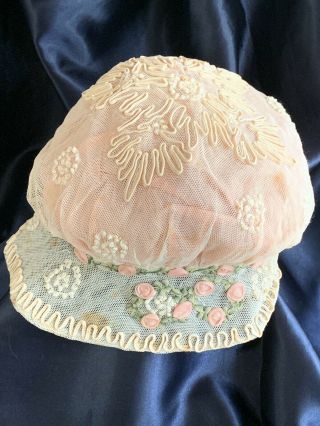 ANTIQUE BONNET.  FRENCH.  BEAUTIFULLY HAND MADE.  PERFECT FOR ANTIQUE DOLL 5