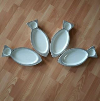 Vintage Mid Century Modern Mcm Stoneware Fish Plates Snack Trays Rego E155 - 19