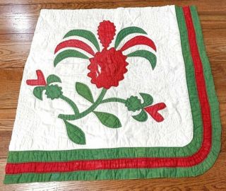 Early Album Applique Quilt Pc Red Green Presentation Piece Antique Last One