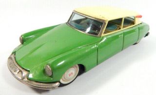 Bandai Japan Tin Friction Citroen Ds19 Toy Car Green W/white Top Litho Interior
