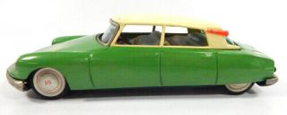 Bandai Japan Tin Friction Citroen DS19 Toy Car Green w/White Top Litho Interior 2