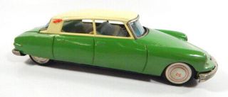 Bandai Japan Tin Friction Citroen DS19 Toy Car Green w/White Top Litho Interior 3