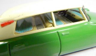 Bandai Japan Tin Friction Citroen DS19 Toy Car Green w/White Top Litho Interior 4