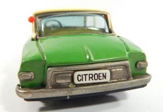 Bandai Japan Tin Friction Citroen DS19 Toy Car Green w/White Top Litho Interior 5