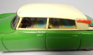 Bandai Japan Tin Friction Citroen DS19 Toy Car Green w/White Top Litho Interior 6