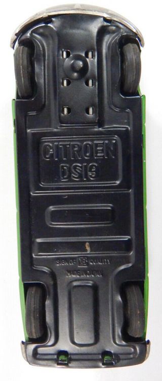 Bandai Japan Tin Friction Citroen DS19 Toy Car Green w/White Top Litho Interior 7