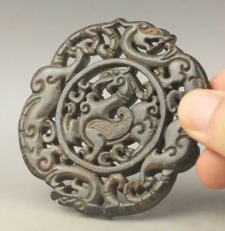 Chinese Old Natural Jade Hand - Carved Double Dragon Pendant 2.  8 Inch