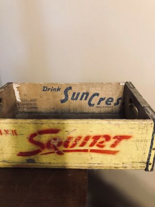 Vintage Squirt/sun Crest Soda Gas Station 16  Wood Metal Crate