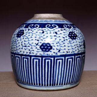 Large Chinese Qing Dynasty Kangxi Blue And White Old Pot Porcelain Jar Jz002