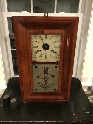 Antique Vintage Mid 19th C Haven 30 Hour Weight Clock Reverse Frosted Door