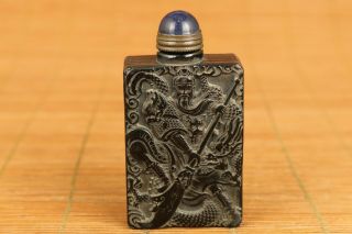 Chinese Old Yak Horn Hand Carved Guangong Dragon Snuff Bottle