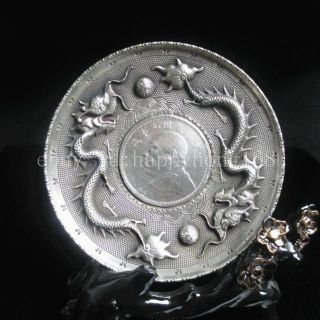 Chinese Old Hand - Carved Copper Plating Silver Dragon Plate B01