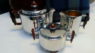 Wmf Art Deco Chrome Tea Set,  Red Bakelite Handles & Finials
