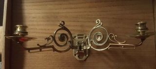 2 X Double Antique 1860 - 1900 Art Noveau Solid Brass Wall Sconces Candle Holders 2