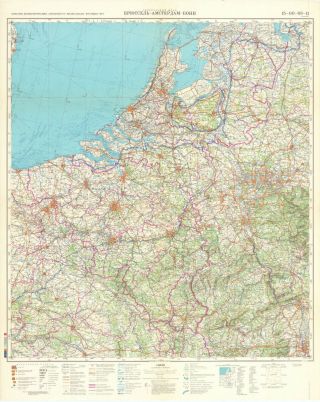 Russian Soviet Topographical Map - Bruxelles/ Amsterdam/ Bonn,  1:500 000,  Ed.  1983