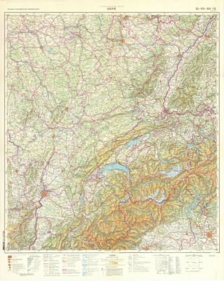 Russian Soviet Topographical Map - Bern (switzerland),  1:500 000,  Ed.  1983