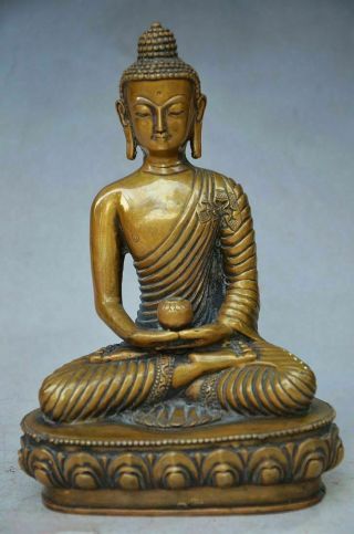 8 " Brilliant Chinese Old Pure Copper Handwork Shakya Muni Buddha Statues