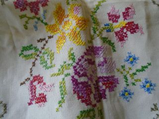 Vintage Hand Embroidered Irish Linen Tablecloth - Cross Stitch Work