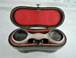 Vtg Opera Glasses Binoculars Leather Case Mother Of Pearl No Brand 3.  5” W X 2 " H