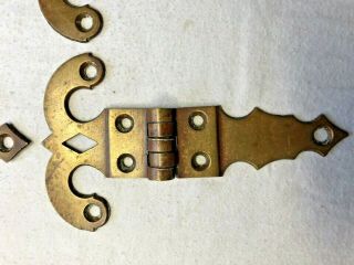 4 Antique Brass Rams Horn Door Hinges Cupboard Blanket Chest Ice Box Cabinet 5