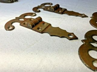 4 Antique Brass Rams Horn Door Hinges Cupboard Blanket Chest Ice Box Cabinet 7