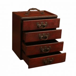 Antique Jewelry Wood Box Storage Display Chest Ring Necklace Organizer Cabinet 2