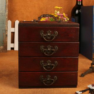 Antique Jewelry Wood Box Storage Display Chest Ring Necklace Organizer Cabinet 4