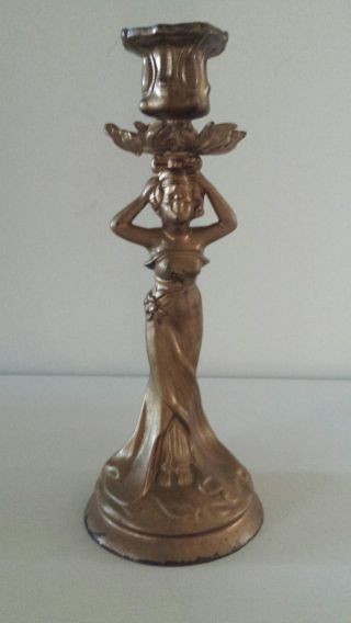 Vintage Art Nouveau Metal Lady Candle Holder