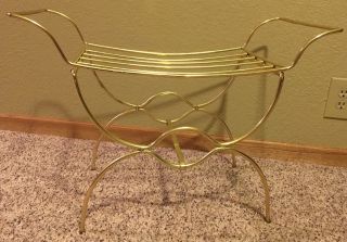 Vintage Vanity Bench Gold Metal / Brass Dressing Chair Stool Hollywood Regency