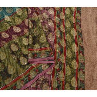 Sanskriti Vintage Green Saree Pure Georgette Silk Craft 5 Yd Fabric Woven Sari