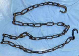 Antique Hand Forged Iron Chain 127 " 10.  5 Feet Hook On Each End Big And Heavy