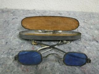 Antique Blue Lens Spectacles Glasses With Civil War Era Case