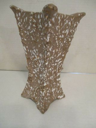 Vtg Mid Century Modern Mocha White And Gold Splatter Ware Ceramic Vase