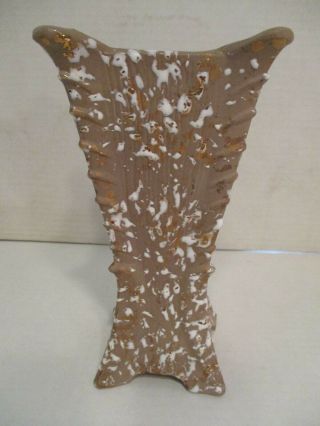 VTG Mid Century Modern Mocha White and Gold Splatter ware Ceramic Vase 4