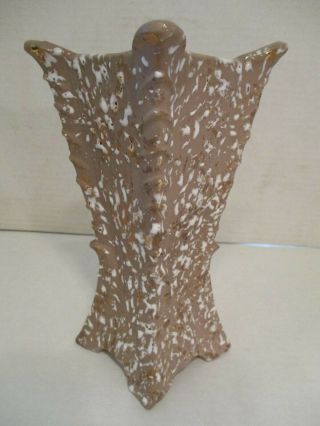 VTG Mid Century Modern Mocha White and Gold Splatter ware Ceramic Vase 5