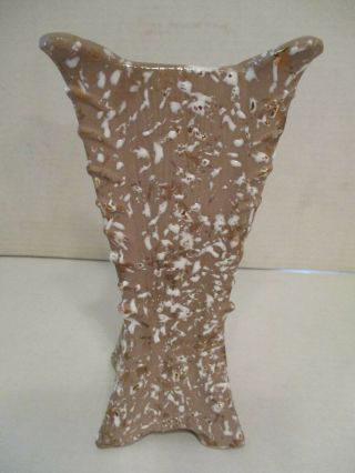 VTG Mid Century Modern Mocha White and Gold Splatter ware Ceramic Vase 6