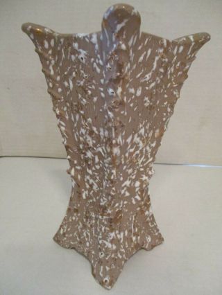 VTG Mid Century Modern Mocha White and Gold Splatter ware Ceramic Vase 7