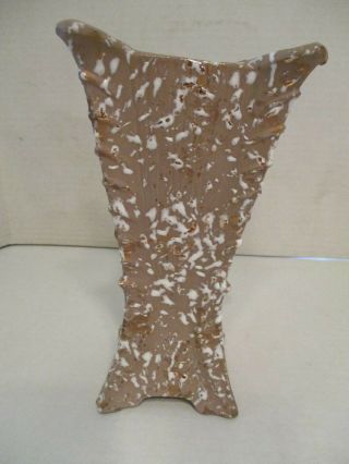 VTG Mid Century Modern Mocha White and Gold Splatter ware Ceramic Vase 8