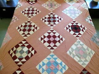 Vintage Antique Cotton & Feed Sack Georgetown Circle Quilt Top; 83 " X 78 "