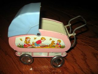 VTG OHIO ART Tin Metal Baby Doll Carriage/Stroller/Buggy retro 1950;s all metal 2
