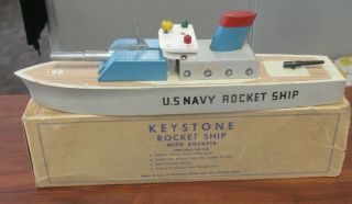 Vintage Keystone Toys Wood U.  S.  Navy Rocket Ship Toy W/original Box