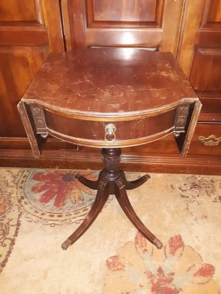 Antique Mahogany French Regency Imperial Drop Leaf End Table 1 Drawer 1781 123