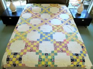 Vintage Feed Sack Triple Irish Chain Quilt Top,  Fabrics,  Two Novelty; Full