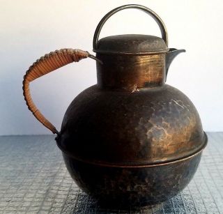 Vintage Arts & Crafts Apollo Epns Hammered Metal Wicker Handle Tea Pot.  3743
